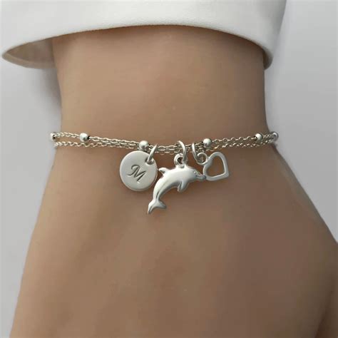 Personalised Dolphin Bracelet In Sterling Silver Dolphin Jewelry Sea