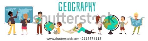 Geography Class Banner Kids Studying Globe Stock Vector (Royalty Free ...