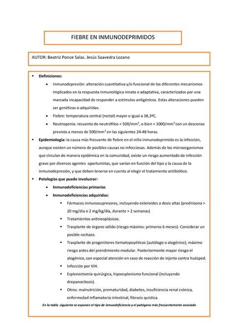 Fiebre E Inmunosupresi N FIEBRE EN INMUNODEPRIMIDOS Definiciones