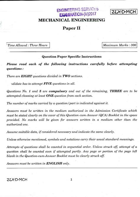 Upsc Ies Mains Question Paper For Mechanical Engineering Paper Ii