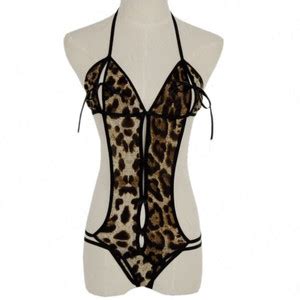 Jual KIERA Sexy Lingerie Teddy Crotchless Leopard Print G String Macan