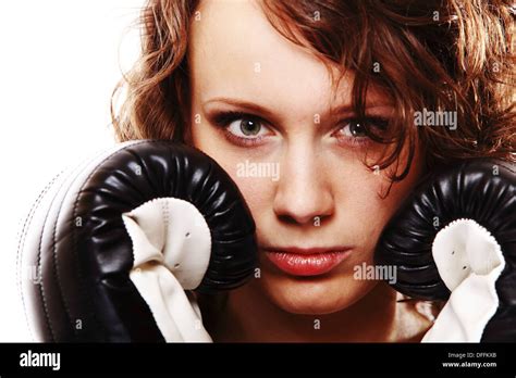 Sportswoman Boxer Fit Woman Boxing Isolated Over White Background