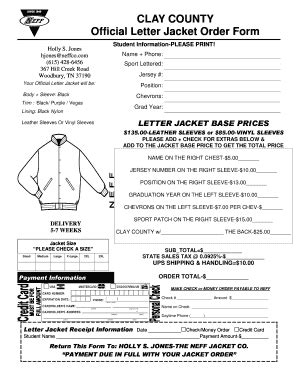 Fillable Online CLAY COUNTY ATHLETIC JACKET FORM Read Only Fax Email