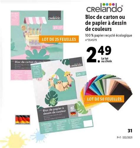 Promo Bloc De Carton Ou De Papier à Dessin De Couleurs chez Lidl