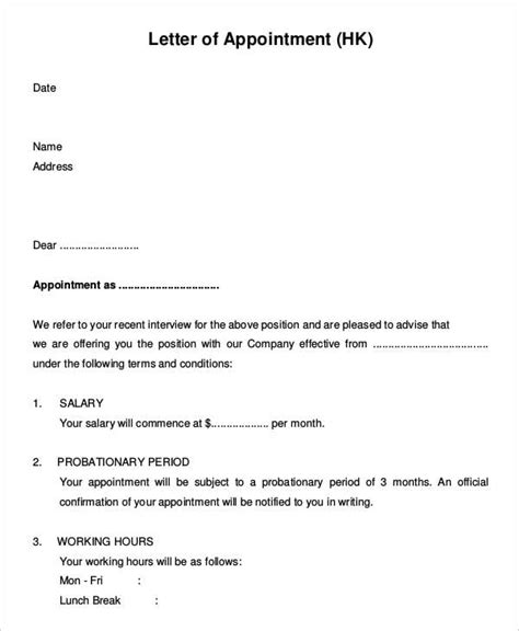 Appointment Letter Template In Word