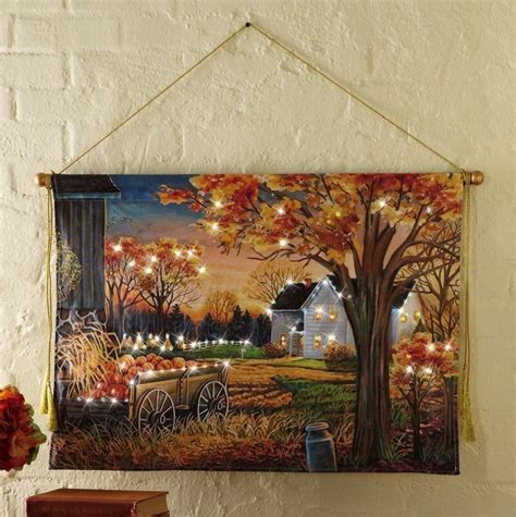 Fall Halloween Harvest Farm Scene Lighted Wall Canvas Decoration Ebay