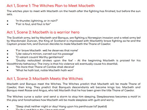 Macbeth Scene Summaries and Key Quotes WHOLE TEXT | Teaching Resources