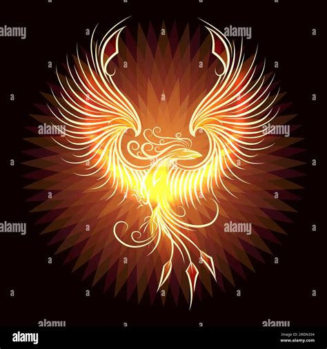 Fire Burning Phoenix Bird Rising From Ashes On Black Background Vector