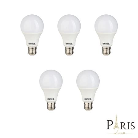 Kit 05 Lâmpadas A60 Bulbo E27 Led 9W 3000K Bivolt Paris Luz Loja