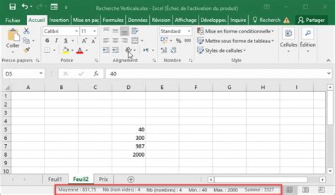 Utiliser barre état excel