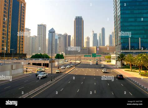 Dubai / UAE - October 21, 2019: Top view of JLT road looking on Dubai ...