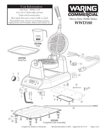 Waring WWD180 Single Classic Waffle Maker – 120V 1200W Parts Diagram ...