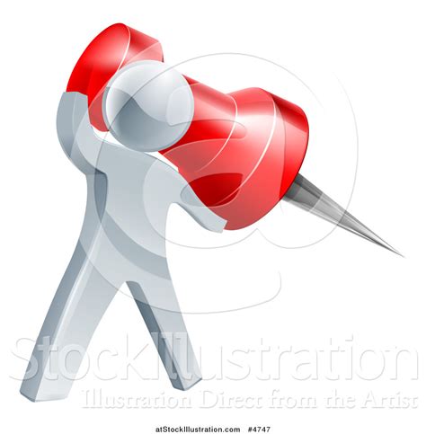 Vector Illustration Of A 3d Silver Man Holding A Pin By