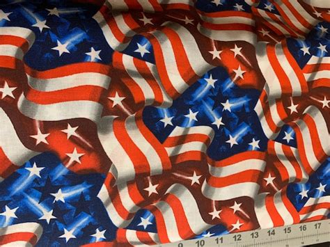 Blue Eagles And American Flag Patriotic Cotton Fabric By The Yard Made