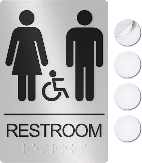 Alpine Industries Unisex Handicap Braille Restroom Sign Ada Approved Self Adhesive