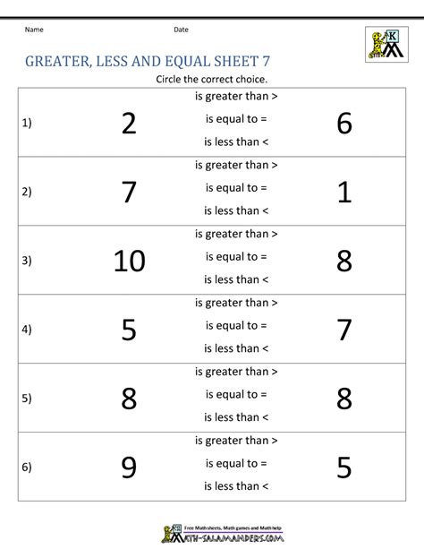 Comparing Numbers Worksheet - Comparing Numbers and Amounts up to 10