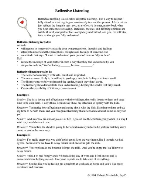 Reflective Listening Worksheet