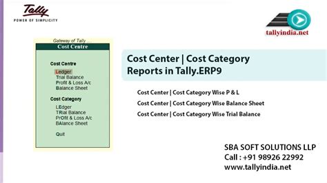 Cost Center Cost Category Wise Financial Reports In Tally Erp Youtube