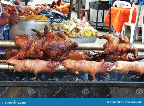 Roasted Guinea Pig or Cuy, Whole Chickens, Ecuador Stock Image - Image of grilling, chicken ...