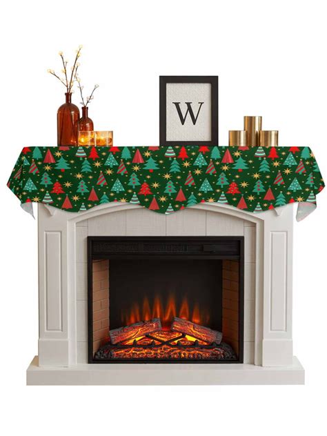 Christmas Trees Fireplace Mantle Scarf, Dark Green Xmas Tree Star