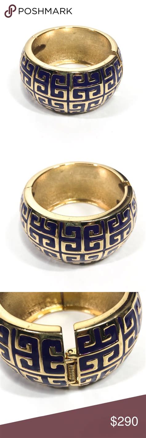 Givenchy Vintage Enamel Gold Tone Gg Cuff Bracelet Givenchy Bracelet Cuff Bracelet Wide Cuff