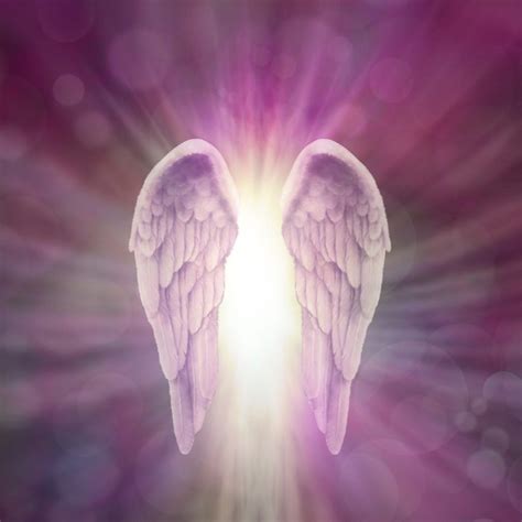 Two White Angel Wings With Bright Light Shining Through The Center In