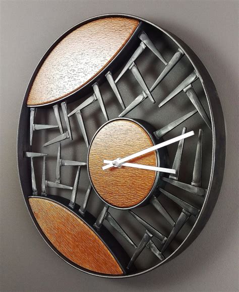 Abstract Modern Round Metal And Wood Wall Clock Dpcustoms