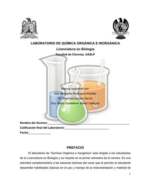 Manual De Laboratorio Qu Mica Org Nica E Inorg Nica Laboratorio