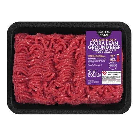 96 Lean 4 Fat Extra Lean Ground Beef 1 Lb Tray Fresh All Natural