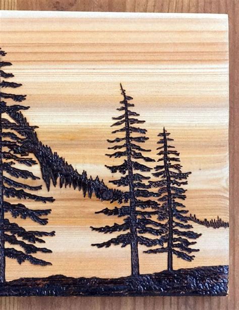 Woodburning Art, Pyrography, Mountains, Pine Trees, Landscape, Abstract ...