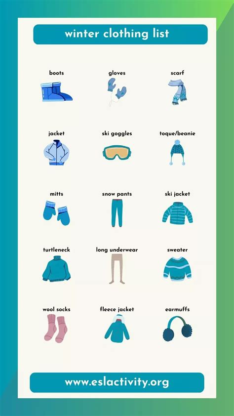 Winter Clothes Names with Pictures | List of Winter Clothing | Winter ...