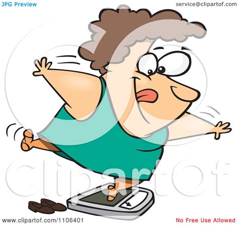 Clipart Fat Woman Trying To Trick The Scale While Weighing Herself