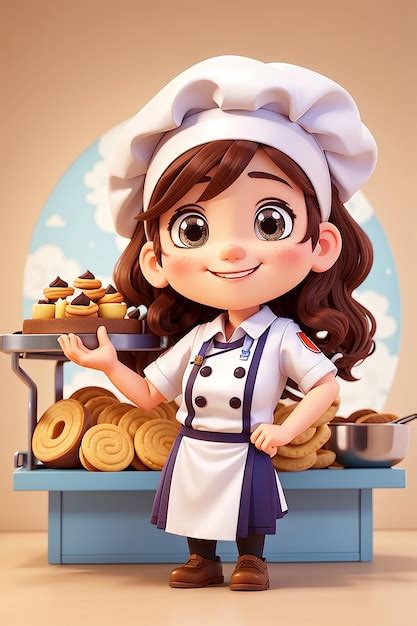 Premium Ai Image Cute Bakery Chef Girl Smiling In Uniform Mascots