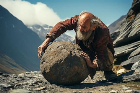 Premium Photo Senior Man Holding Stone In The Mountains