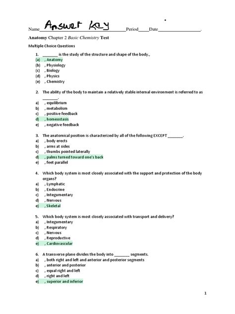 Chapter 2 Biology Test Answer Key