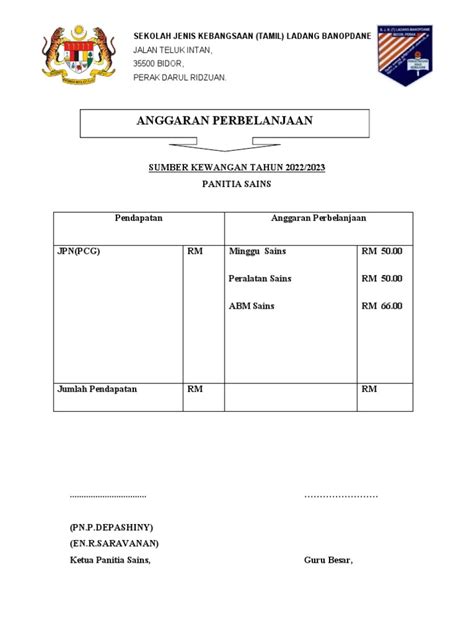 Contoh Anggaran Perbelanjaan Panitia Pdf