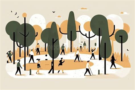 Minimalist Illustration Of People Doing Different Activities In Park