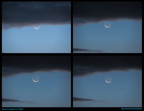 Day Old Waxing Crescent Moon In The Breaking Through The Clouds