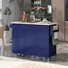 Runesay Dark Blue Rubberwood Countertop In W Kitchen Island Cart