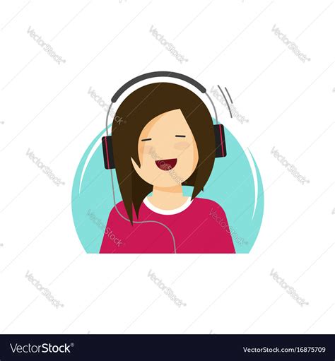 Girl In Headphones Listening Music And Smiling Vector Image