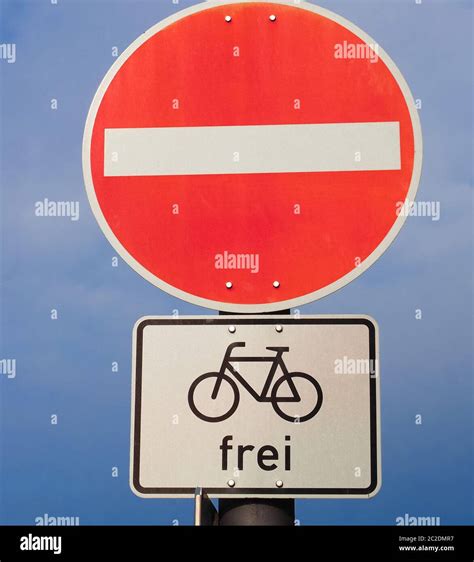 Regulatory signs, no entry for vehicular traffic sign (frei means that ...