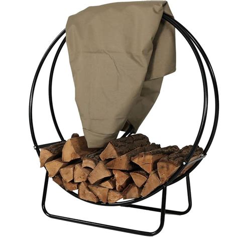 Sunnydaze Decor 24 In Steel Firewood Log Hoop Rack In Black With Khaki