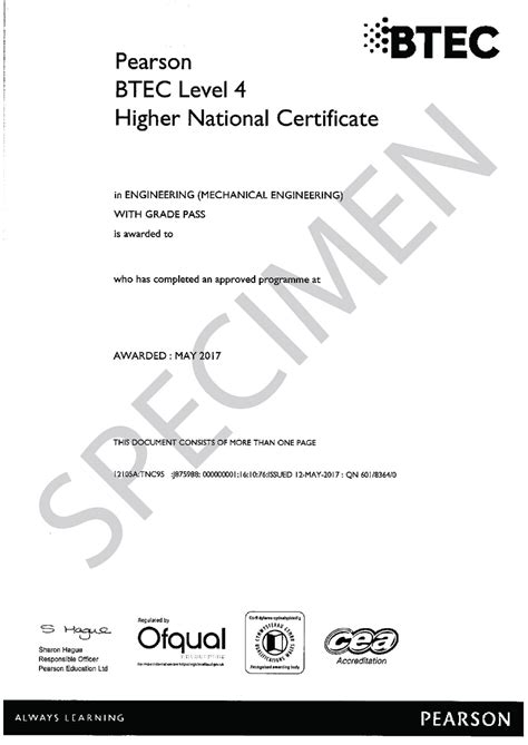 Pearson Btec Level Higher National Certificate In Engineering