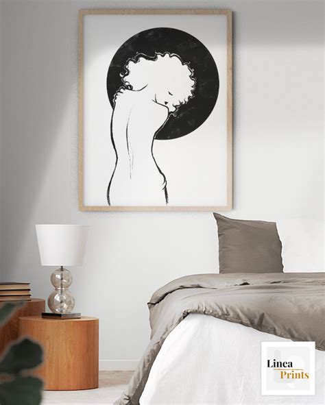 Nude Woman Line Drawing Printable Wall Art Curly Hair Art Etsy