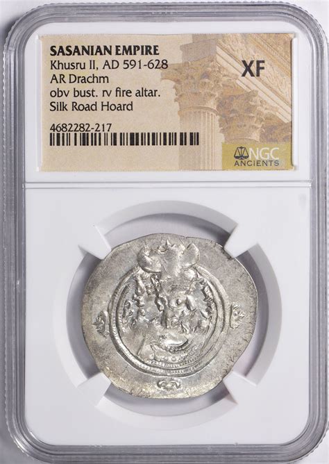 Ancient Sasanian Empire, Khusru II (A.D. 591-628) AR Drachm NGC XF (Ex