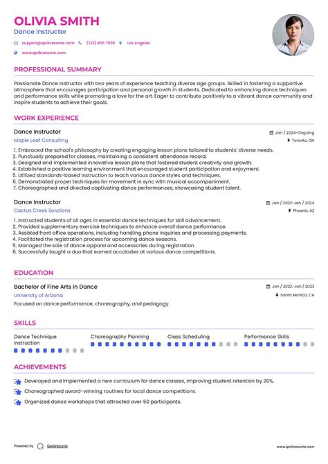 dance instructor resume samples templates