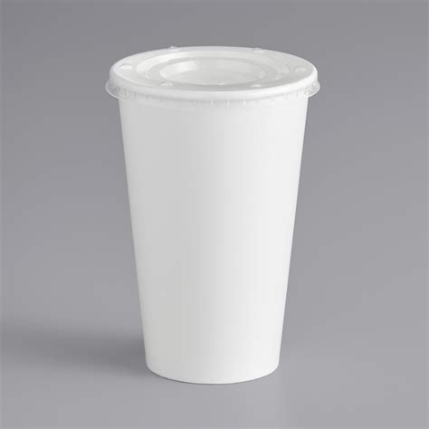 Choice 16 Oz White Poly Paper Cold Cup And Flat Straw Slot Lid 100 Pack