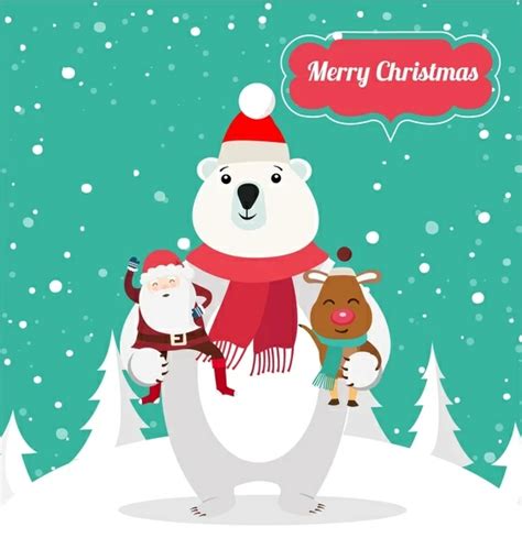 Christmas Background Design With Cute Polar Bear Vectors Graphic Art