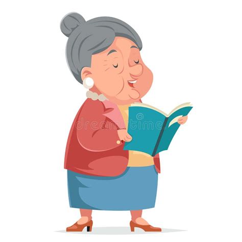 Book Reading Grandmother Old Woman Granny Character Adult Icont Cartoon Design Vector