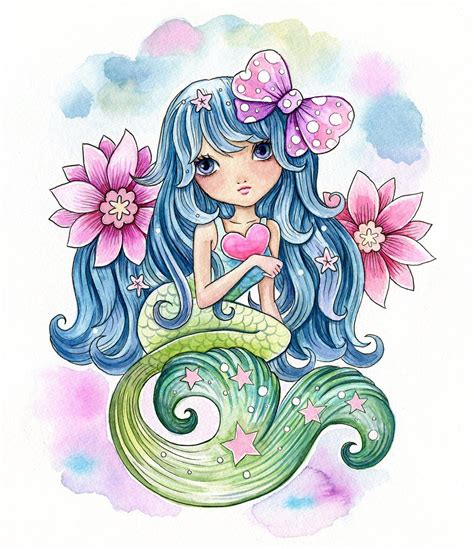 Cute Mermaid Watercolor Mermaid Artwork Watercolor Mermaid Mermaid Drawings